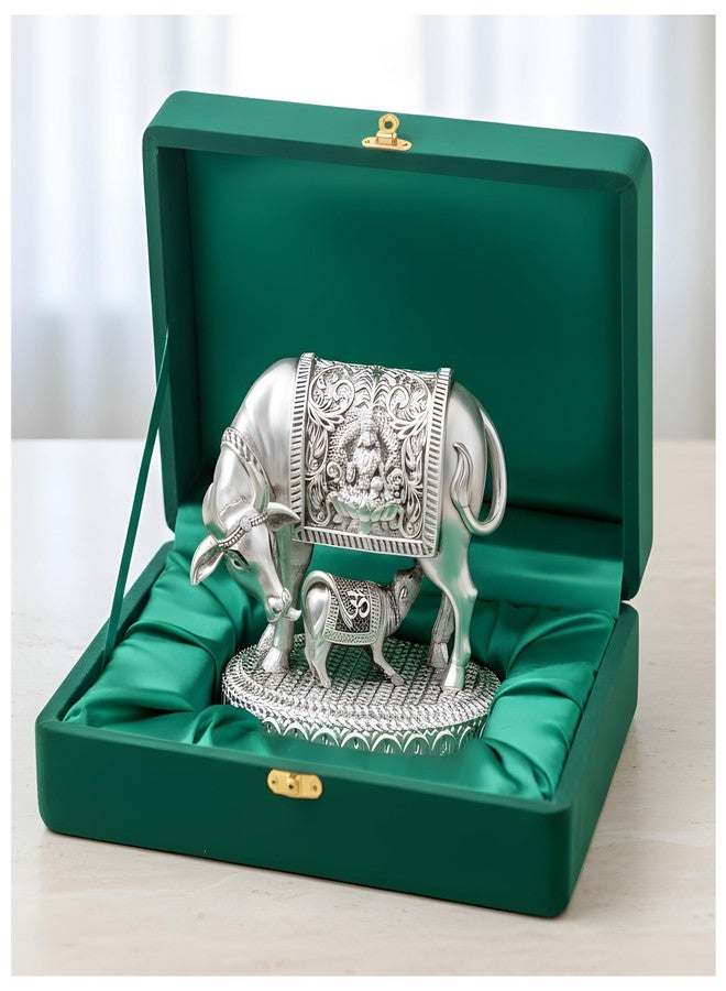 Dev Aastha 999 Pure Silver Plated Kamdhenu Cow Idol | 2.5 inch Vastu Home Decor for Pooja Room & Mandir | Symbol of Prosperity & Abundance | Ideal Religious & Spiritual Gift - Image 1